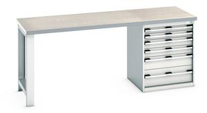 840mm High Benches Bott Bench 2000x750x840mm with Lino Top and 6 Drawer Cabinet